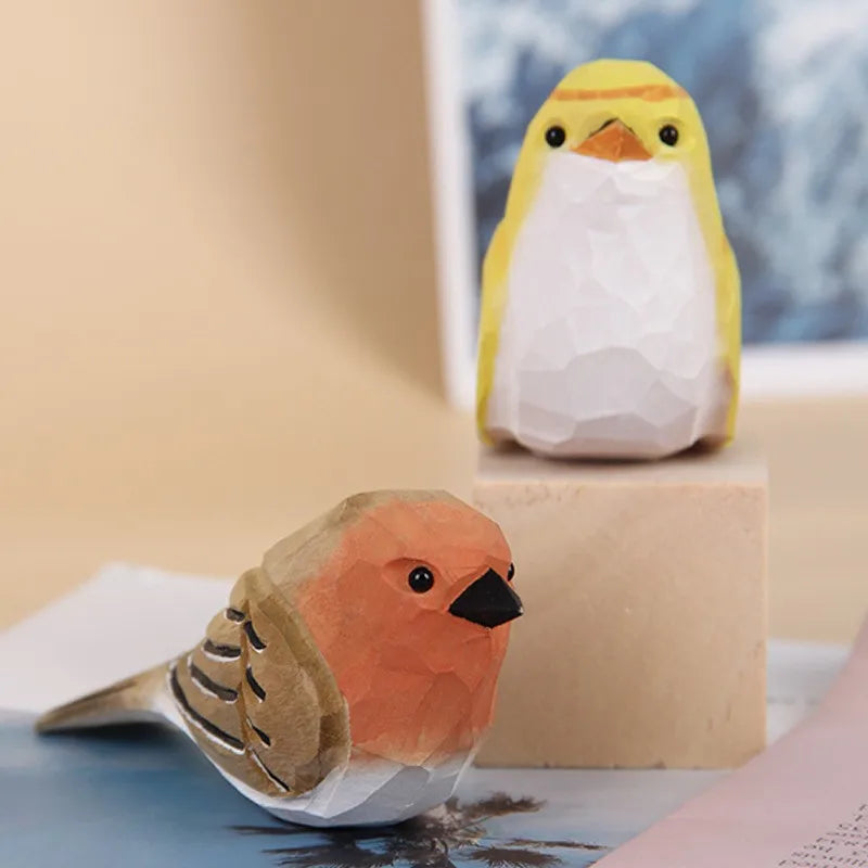 Wood Bird Statue Kawaii Handmade