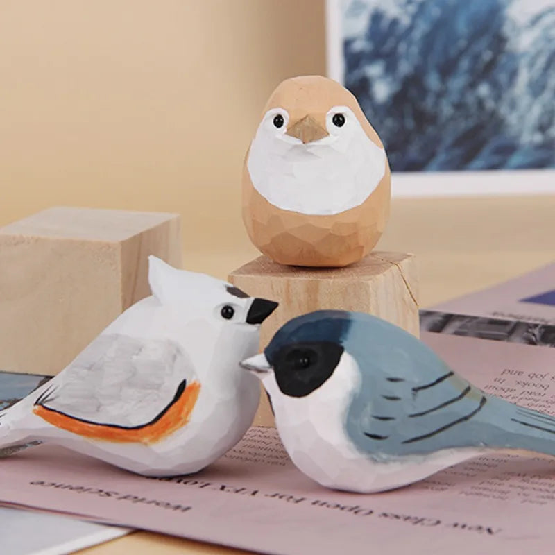 Wood Bird Statue Kawaii Handmade
