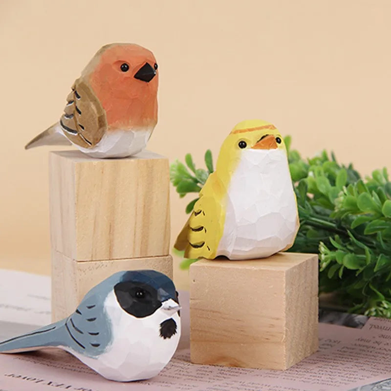 Wood Bird Statue Kawaii Handmade