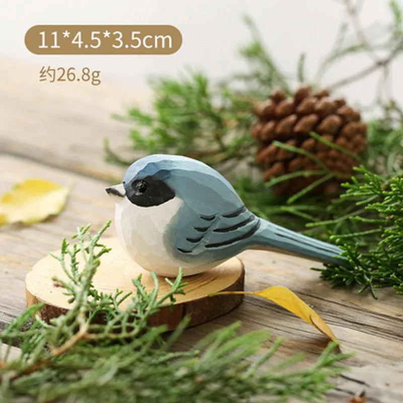 Wood Bird Statue Kawaii Handmade