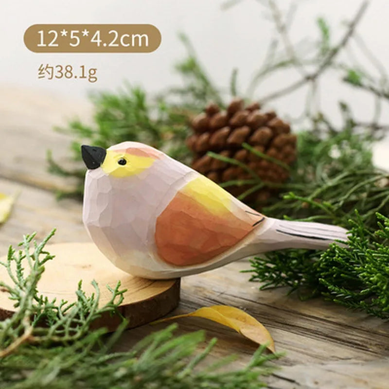 Wood Bird Statue Kawaii Handmade
