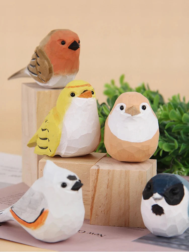 Wood Bird Statue Kawaii Handmade