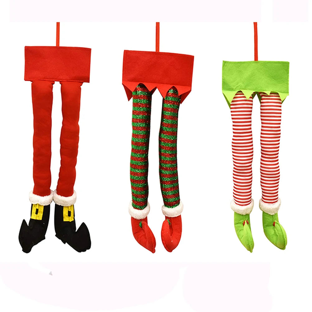Christmas Santa Elf Legs Plush Stuffed Feet with Shoes Christmas Tree Decorative Ornament Christmas Decoration