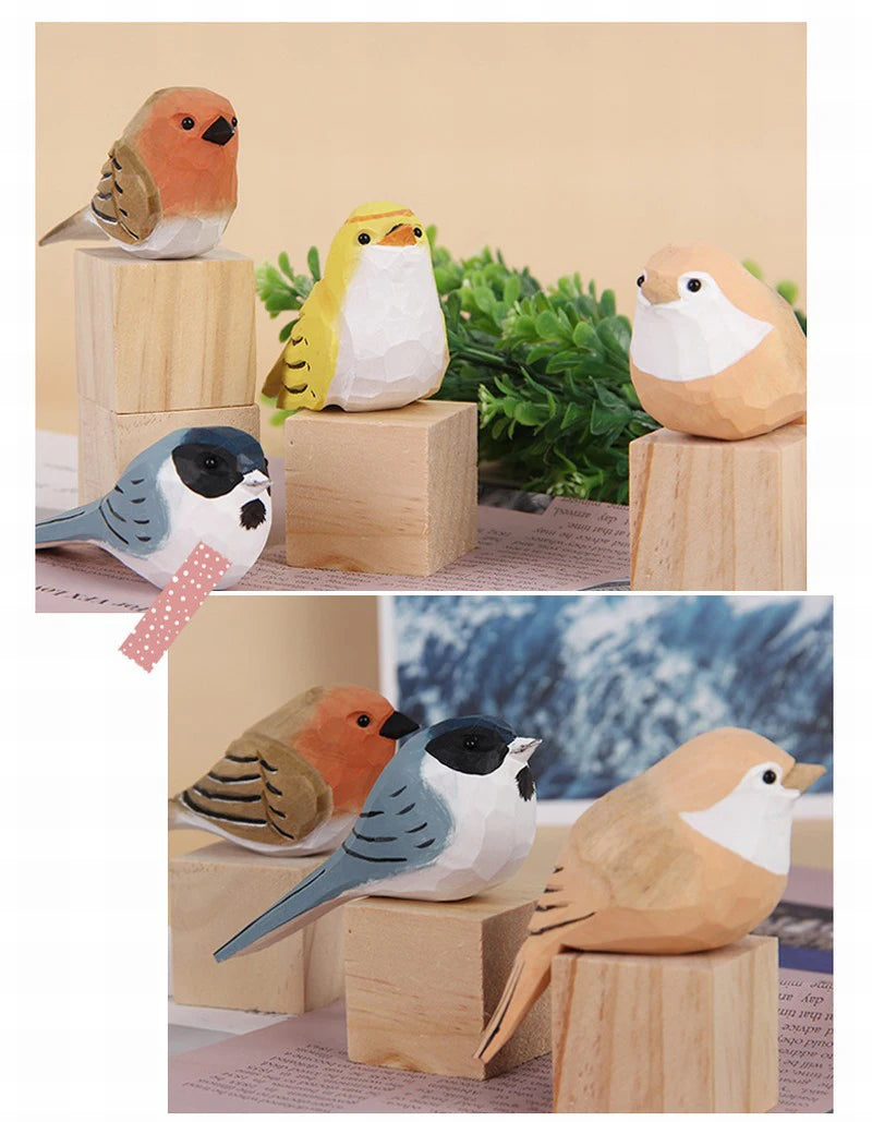 Wood Bird Statue Kawaii Handmade