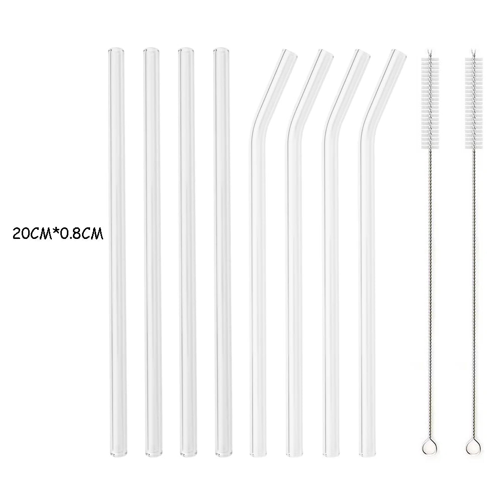 High Borosilicate Glass Straw Set Reusable Eco Friendly Drinking Straw for Smoothies Cocktails Bar Accessories Straws with Brush