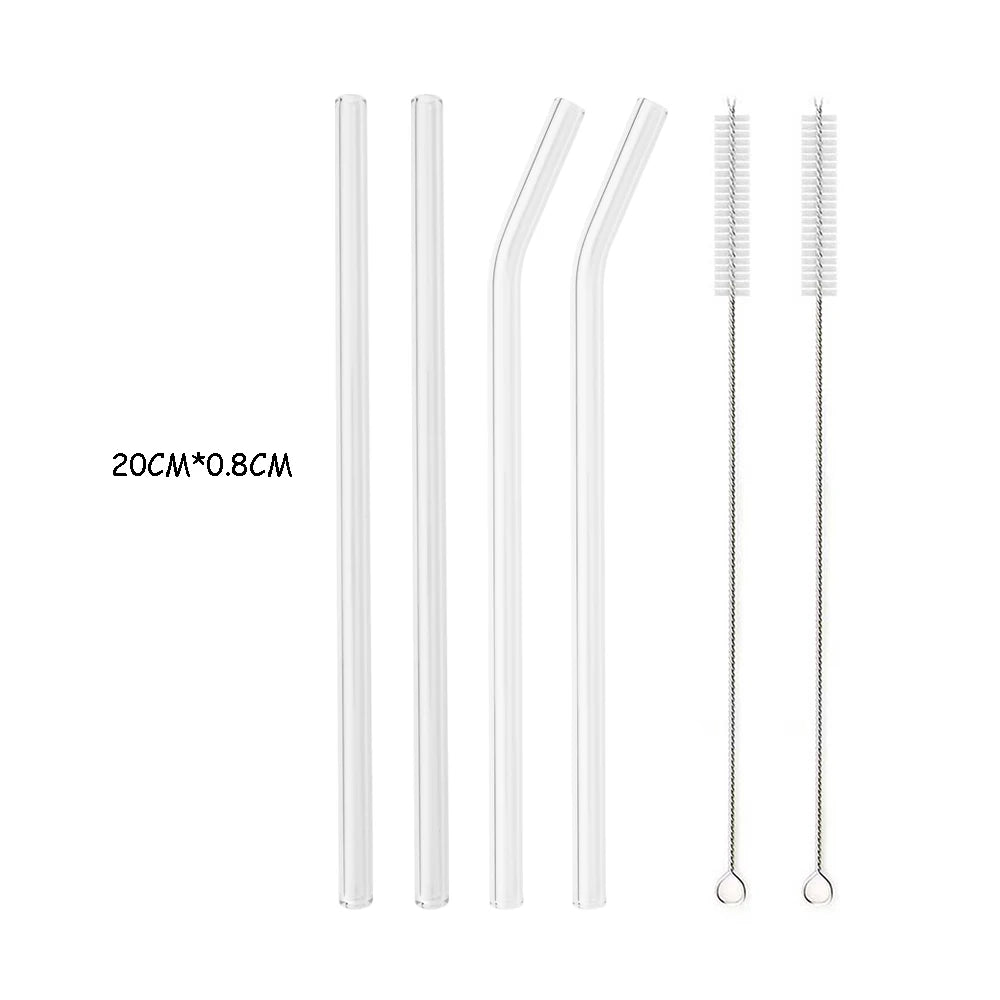 High Borosilicate Glass Straw Set Reusable Eco Friendly Drinking Straw for Smoothies Cocktails Bar Accessories Straws with Brush