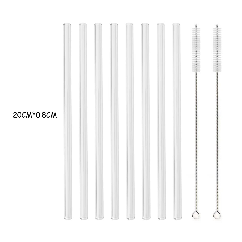 High Borosilicate Glass Straw Set Reusable Eco Friendly Drinking Straw for Smoothies Cocktails Bar Accessories Straws with Brush