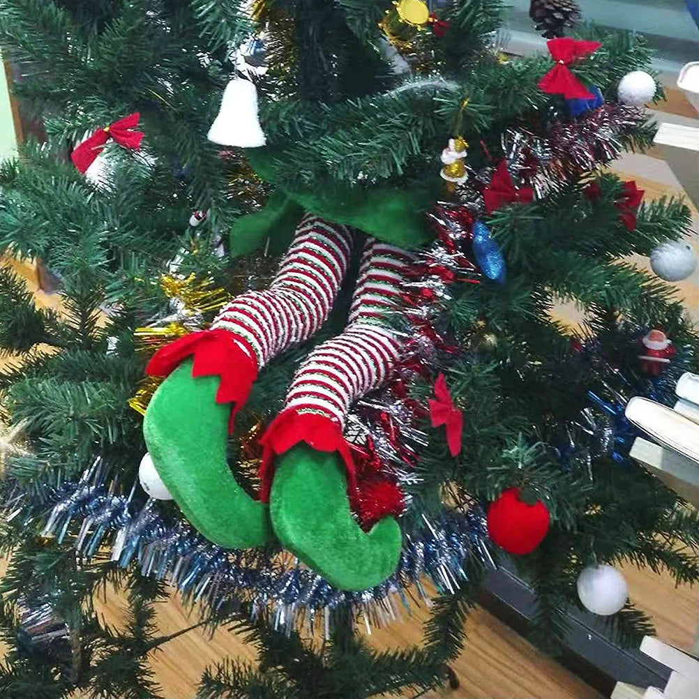 Christmas Santa Elf Legs Plush Stuffed Feet with Shoes Christmas Tree Decorative Ornament Christmas Decoration