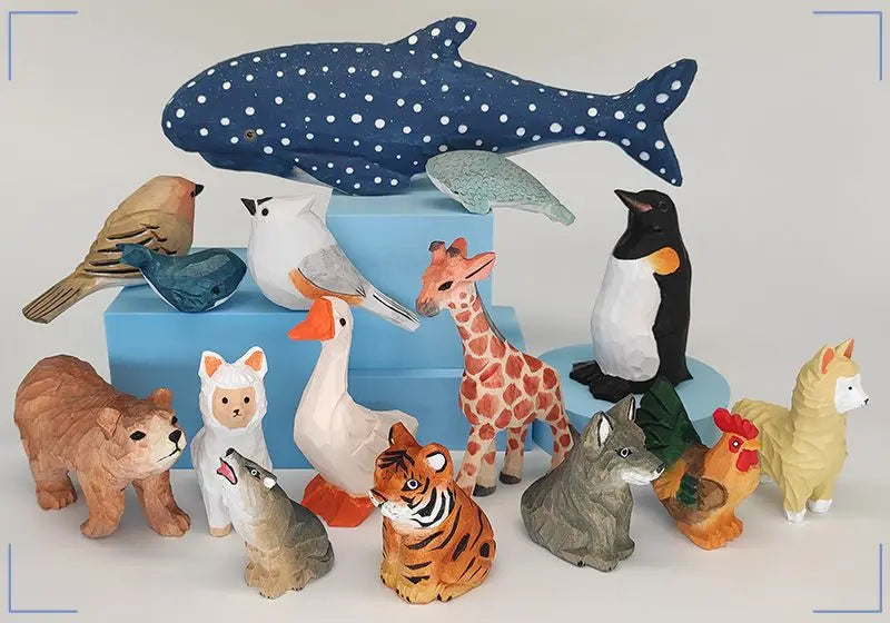 Wood Bird Statue Kawaii Handmade