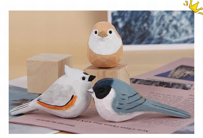 Wood Bird Statue Kawaii Handmade