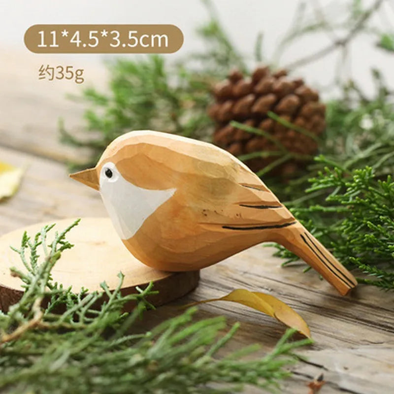 Wood Bird Statue Kawaii Handmade