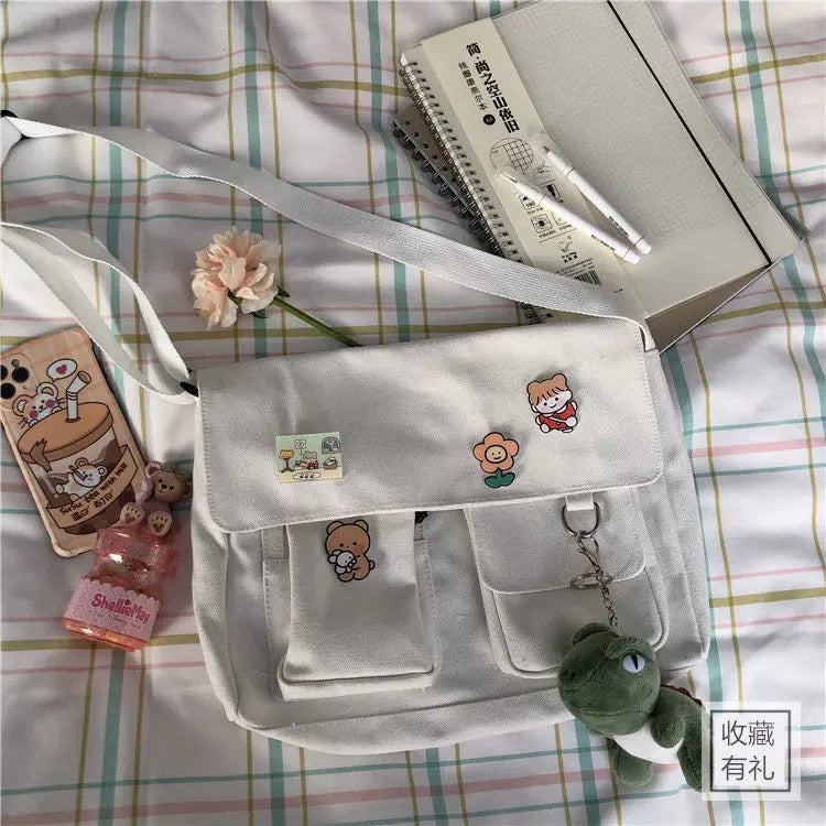 Women Simple Messenger Bag Casual Satchel Ladies Handbags Shoulder Bag Pouch Girls Sweet Printed Canvas Cross School Bags Purses