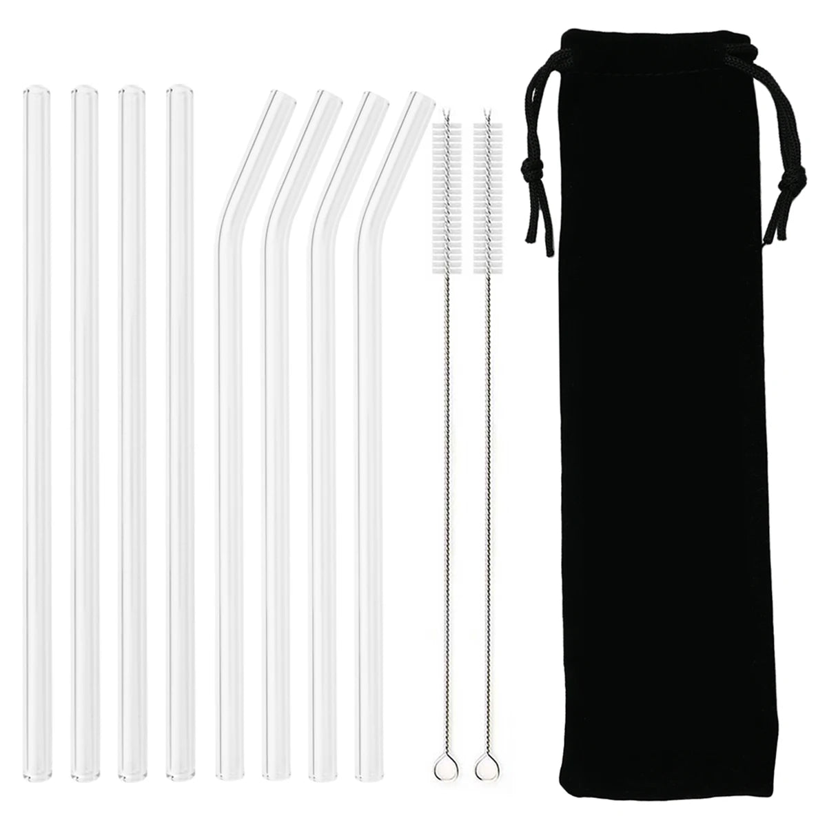 High Borosilicate Glass Straw Set Reusable Eco Friendly Drinking Straw for Smoothies Cocktails Bar Accessories Straws with Brush