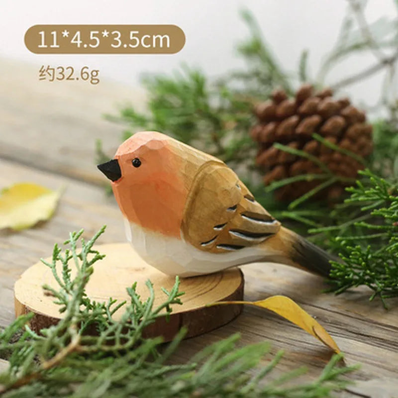 Wood Bird Statue Kawaii Handmade