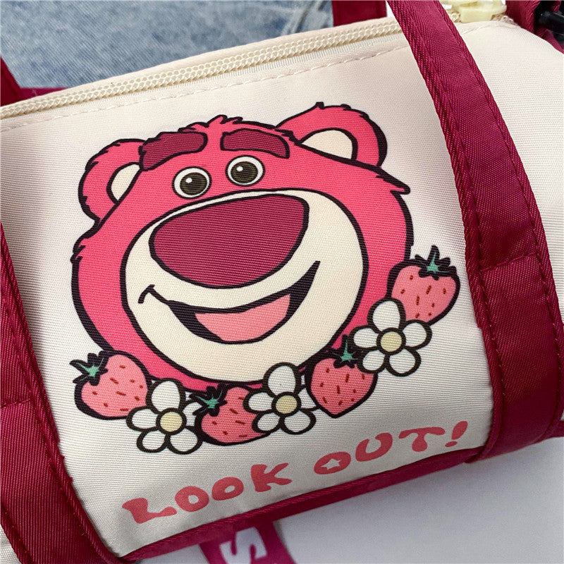 Stitch Canvas Shoulder Bag For Women Cartoon Strawberry Bear Casual Crossbody Bag Daily Commuting