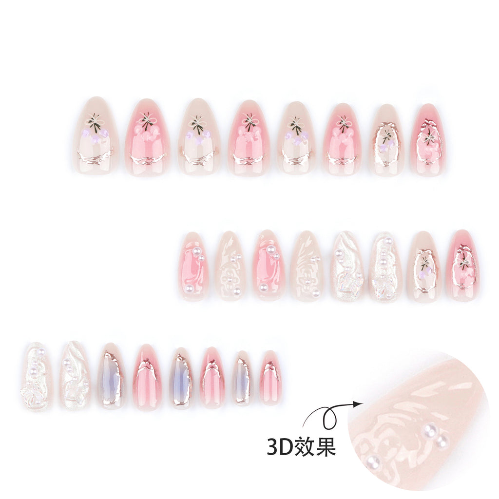 Pink Almond False Nails Butterfly Ballet