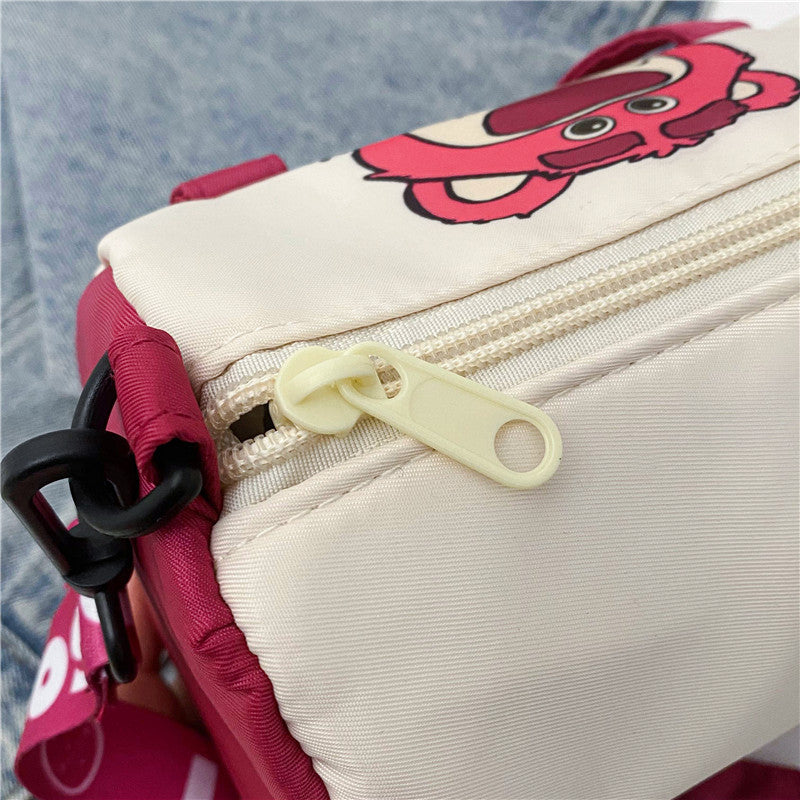 Stitch Canvas Shoulder Bag For Women Cartoon Strawberry Bear Casual Crossbody Bag Daily Commuting
