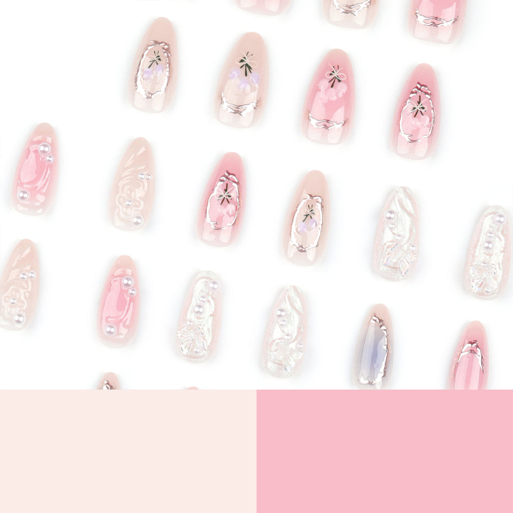 Pink Almond False Nails Butterfly Ballet
