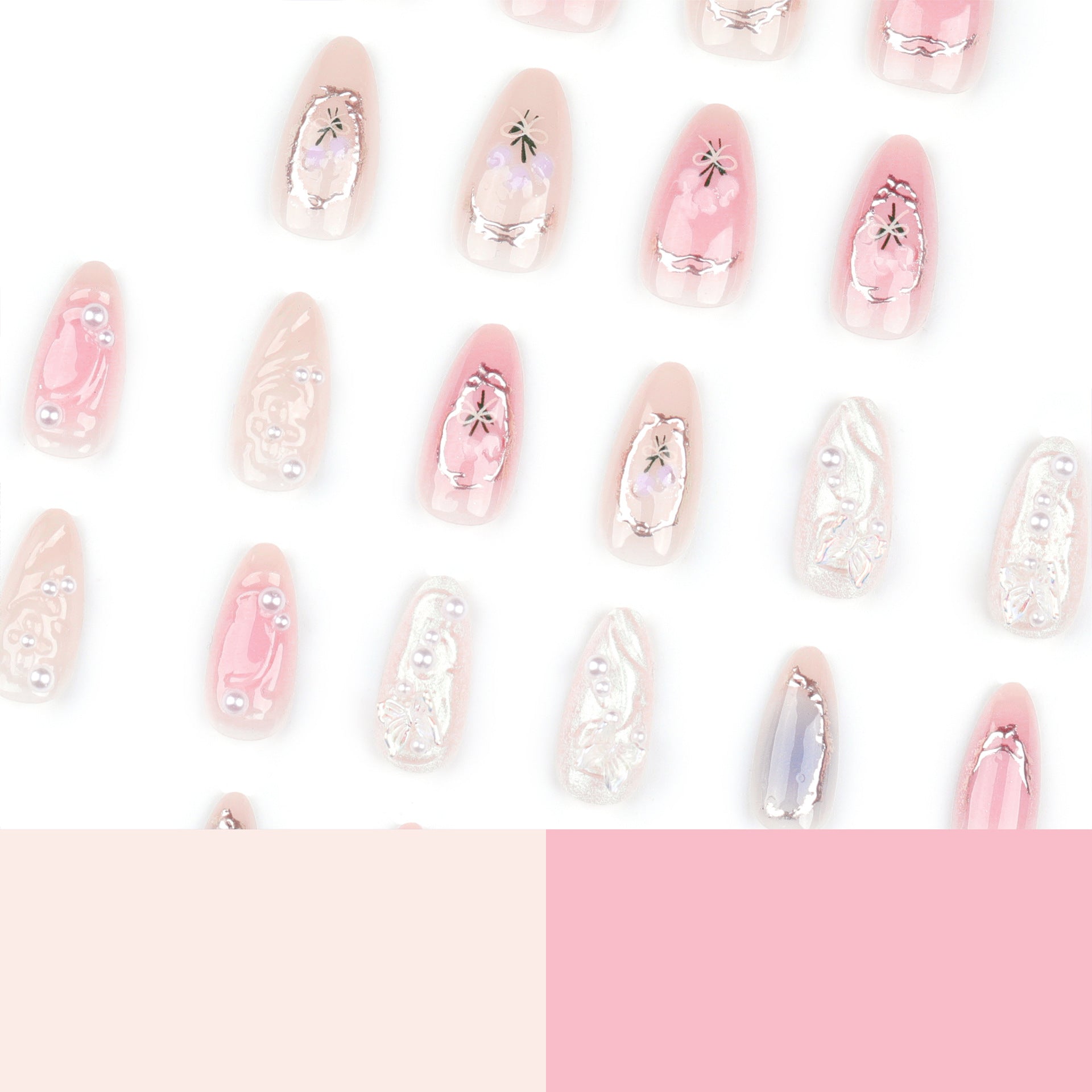 Pink Almond False Nails Butterfly Ballet