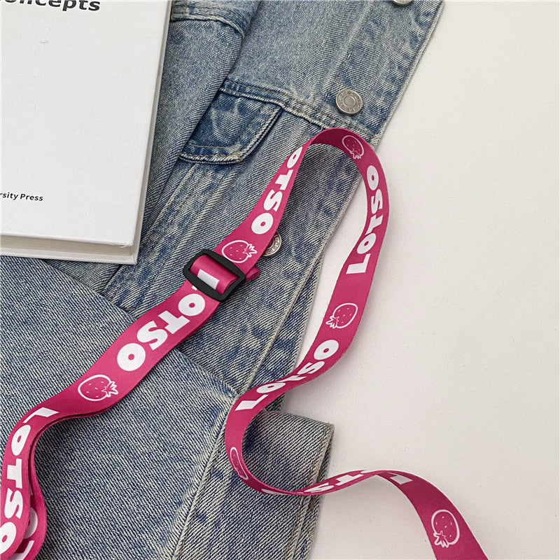 Stitch Canvas Shoulder Bag For Women Cartoon Strawberry Bear Casual Crossbody Bag Daily Commuting