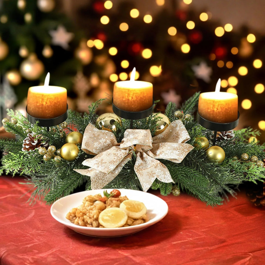 Christmas Three-Legged Candlestick Home Decoration Desktop Candlestick Rattan Garland Decoration Party Matching Small Ornaments