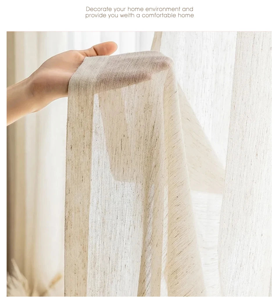 Japan Style Flax Linen Look Tulle Sheer Curtains for Living Room Windows Transparent Voile Curtain for Kitchen Rideaux Customize