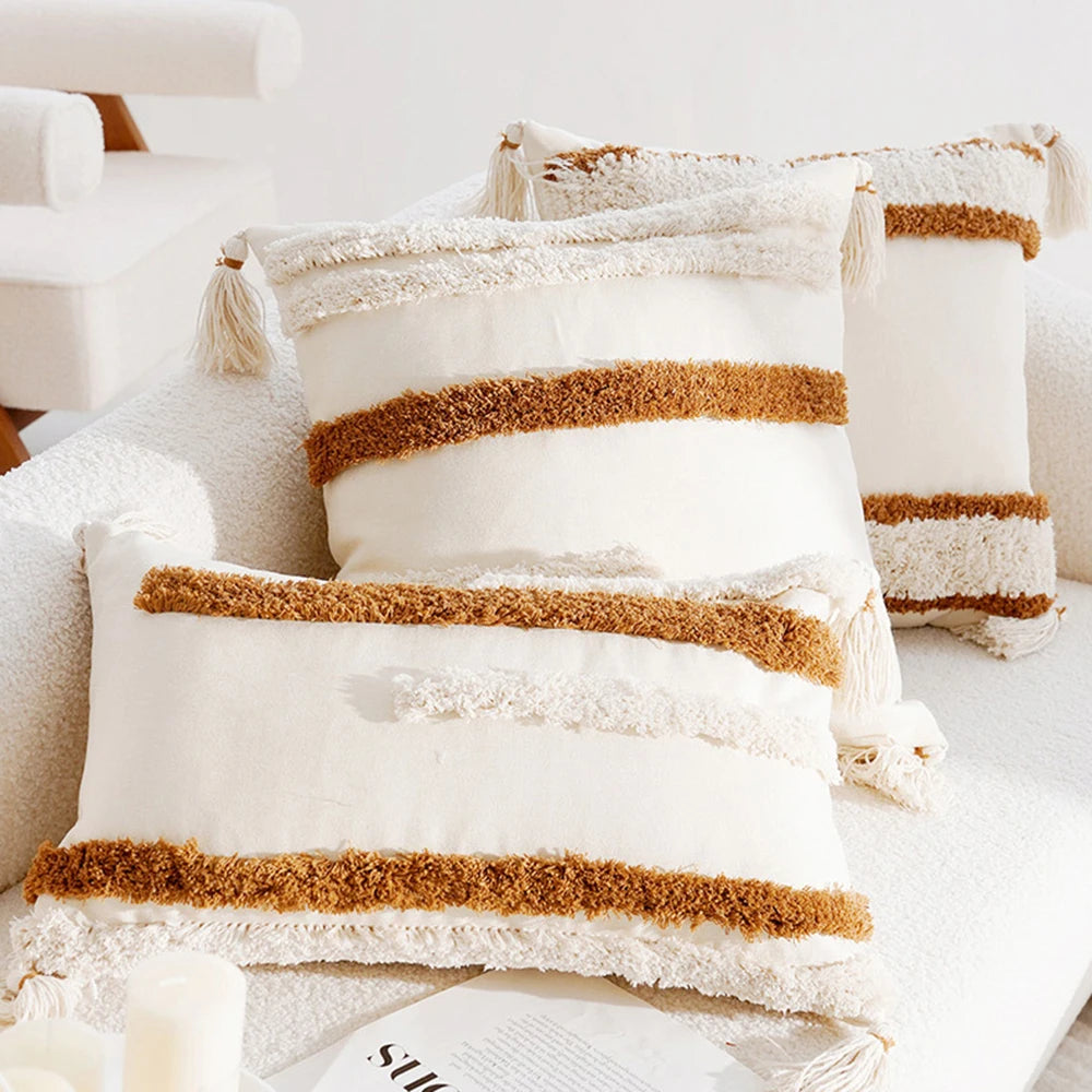 Boho Cushion Cover 45X45cm Moroccan Beige Brown Decorative Pillows for Sofa Jacquard Embroidery Pillowcase Home Supplies