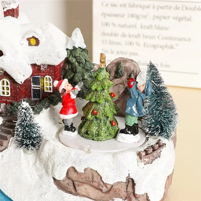 A43F-Christmas Rotating Music Statue Christmas Home Decoration Desktop Ornaments Holiday Gift