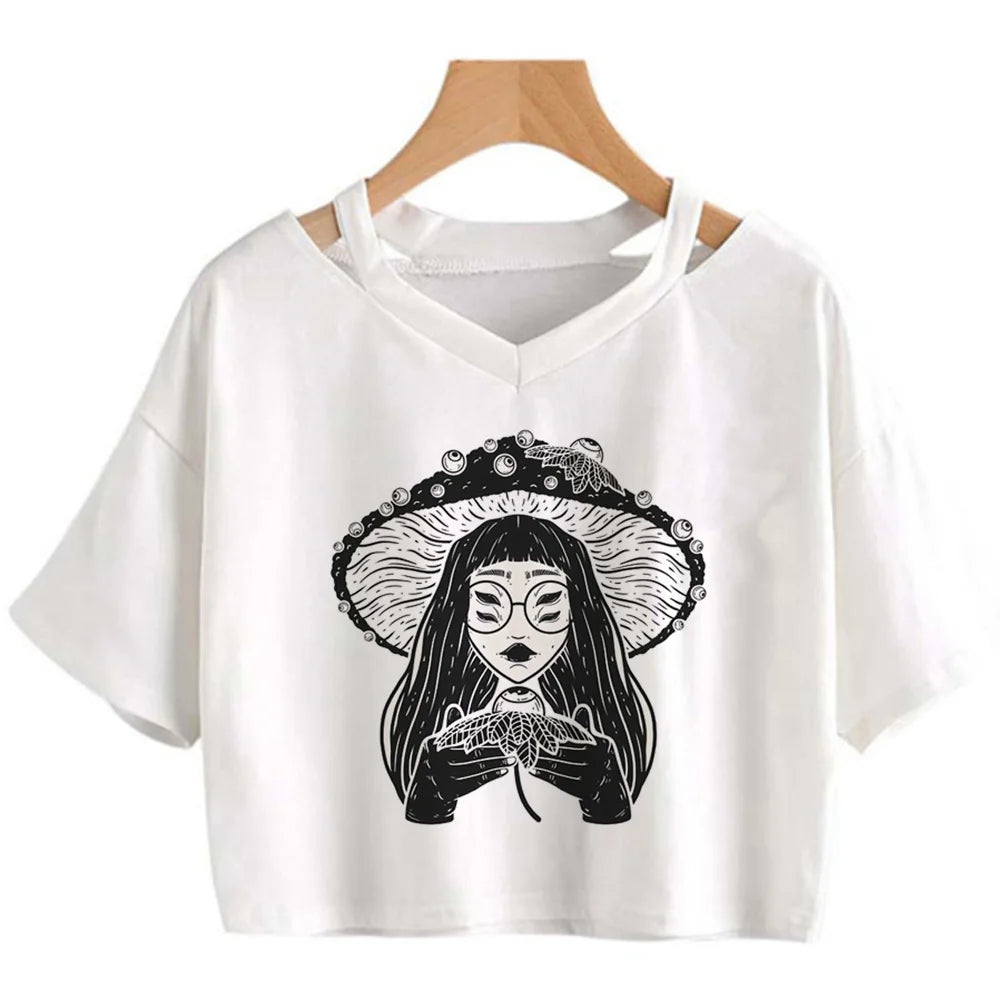 Goblincore 2000s aesthetic graphic  crop top Woman cute 2000s aesthetic manga t-shirts tee