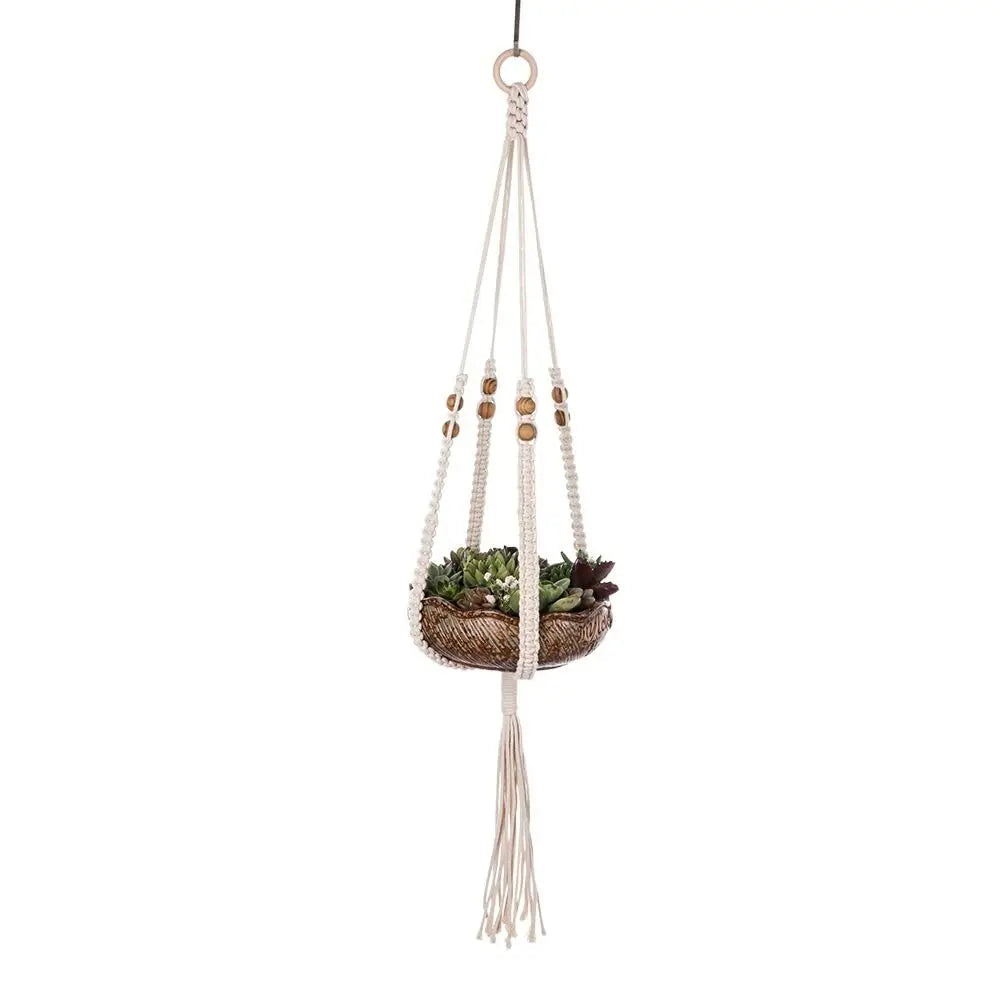 Boho Cotton Rope Hanger Flower Pot Handmade 4 Legs Plant Hanger Creativity Hollowed-out Design Tassel Hanging Basket Outdoor
