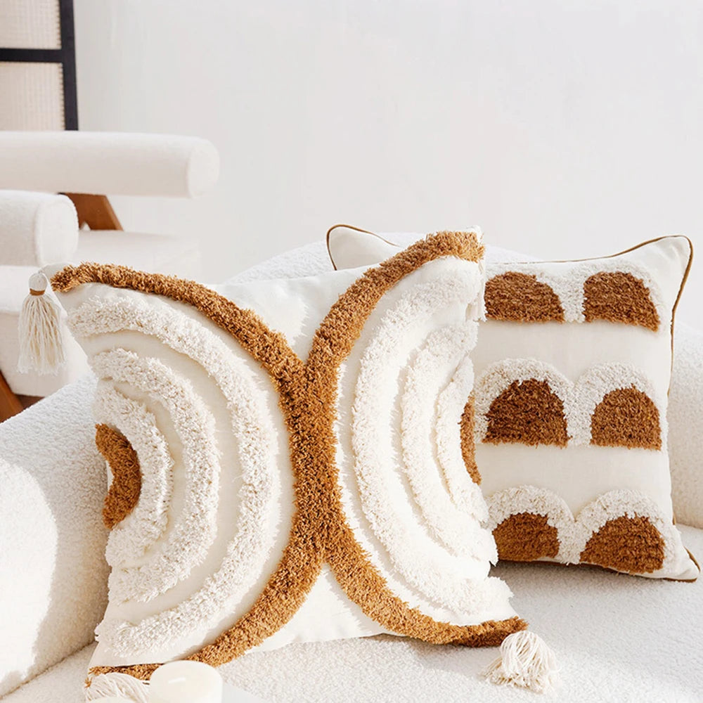 Boho Cushion Cover 45X45cm Moroccan Beige Brown Decorative Pillows for Sofa Jacquard Embroidery Pillowcase Home Supplies