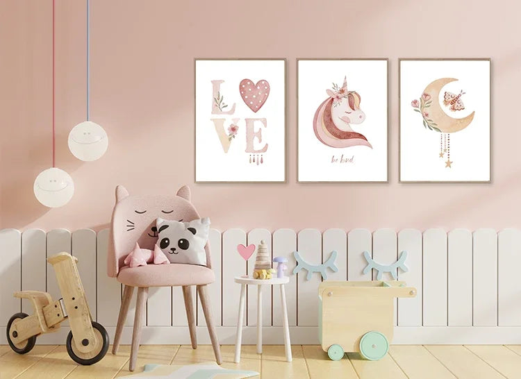 Boho Fashion Girl Flowers Leaves Illustration Wall Art