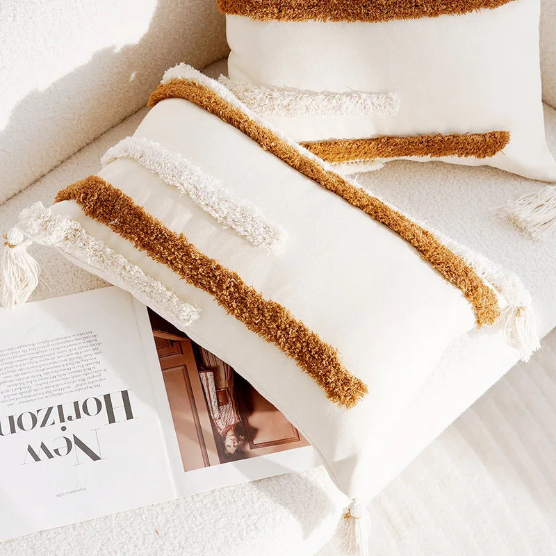 Boho Cushion Cover 45X45cm Moroccan Beige Brown Decorative Pillows for Sofa Jacquard Embroidery Pillowcase Home Supplies