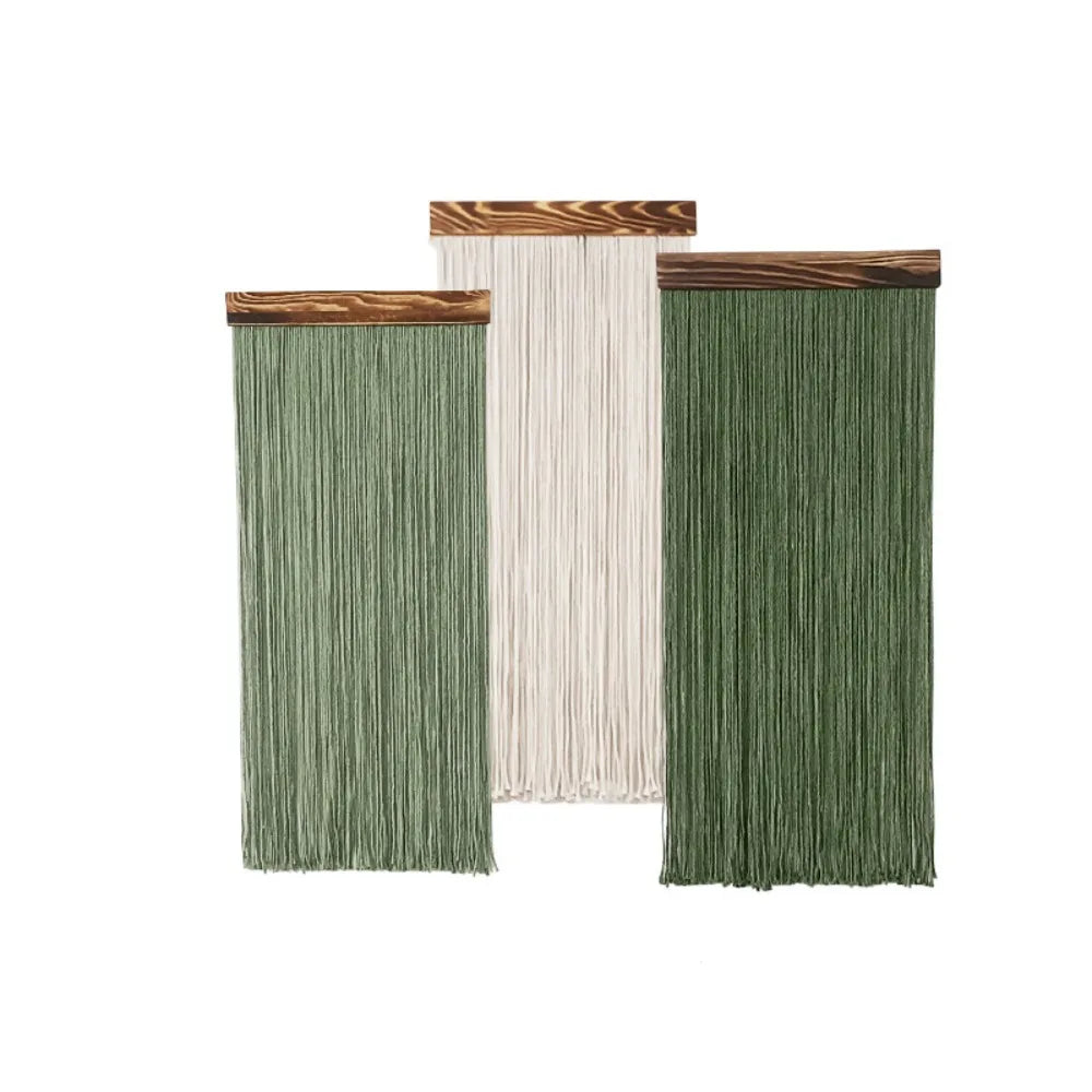 Boho Decor Wooden Wall Hanging Tapestry Tassel Hand-Woven Curtain Tapestry Aesthetic Cotton Rope Tapestry Apartment