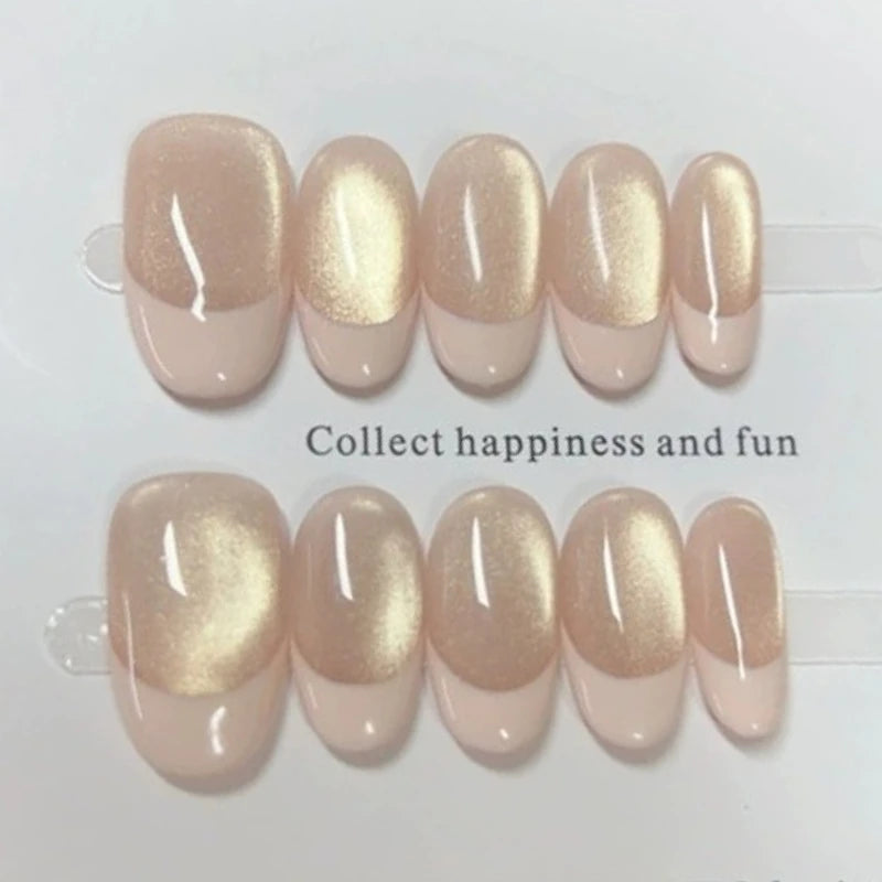 10Pcs Handmade Press on Nails Full Cover Rhinestone Design French Almond False Nails Artificial Wearable Manicure Nail Tips Art
