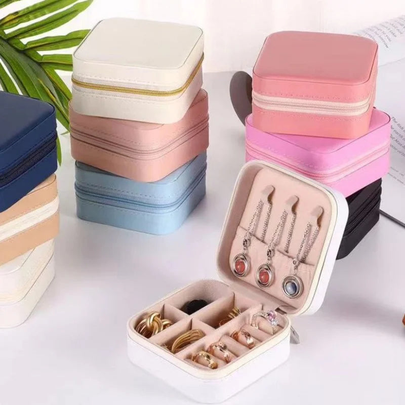 Mini jewelry storage box portable family travel earrings necklace storage box female ring organizer PU leather display box
