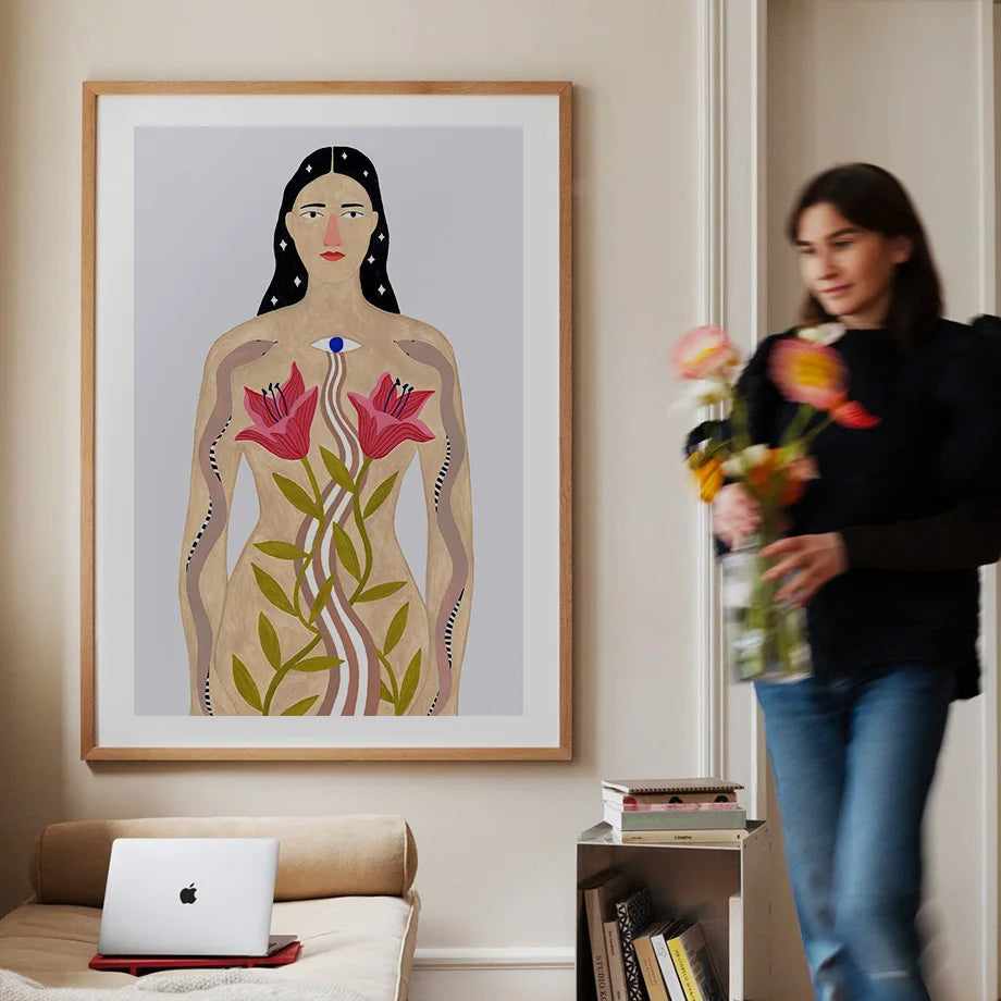 Boho Woman Flower Mountain Fruit Botanical Floral Wall Art Canvas Painting Posters And Prints Pictures For Living Room Decor