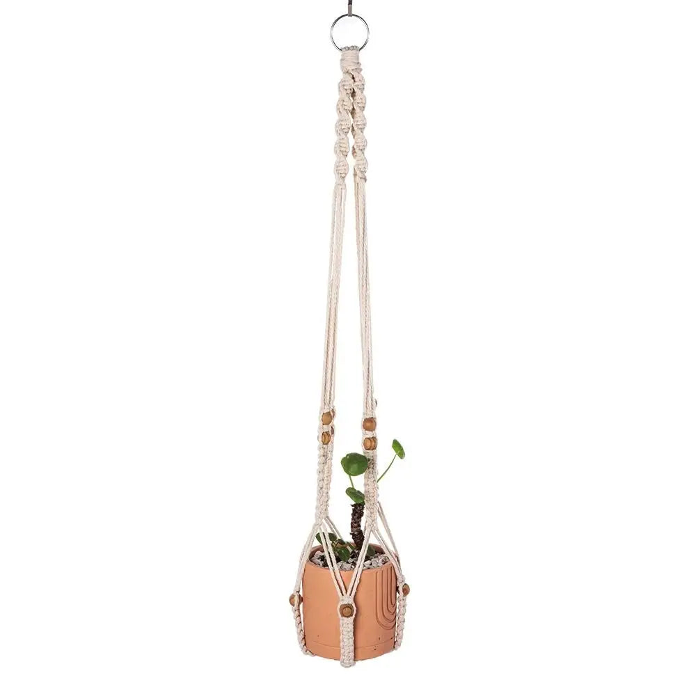 Boho Cotton Rope Hanger Flower Pot Handmade 4 Legs Plant Hanger Creativity Hollowed-out Design Tassel Hanging Basket Outdoor