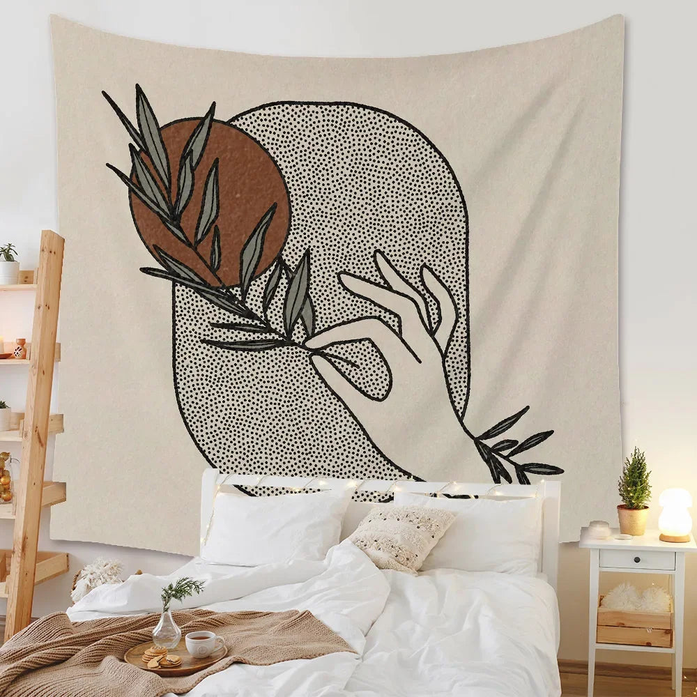 Boho Background Illustration Mural Decor Geometric Tapestry Wall Hanging Bedroom Aesthetic  Blanket