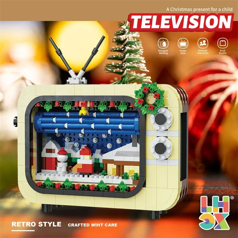 Christmas Retro Tv Building Blocks Assembly Building Blocks Xmas Gift Mini Bricks Diy Assembly Educational Toys Plastic Model