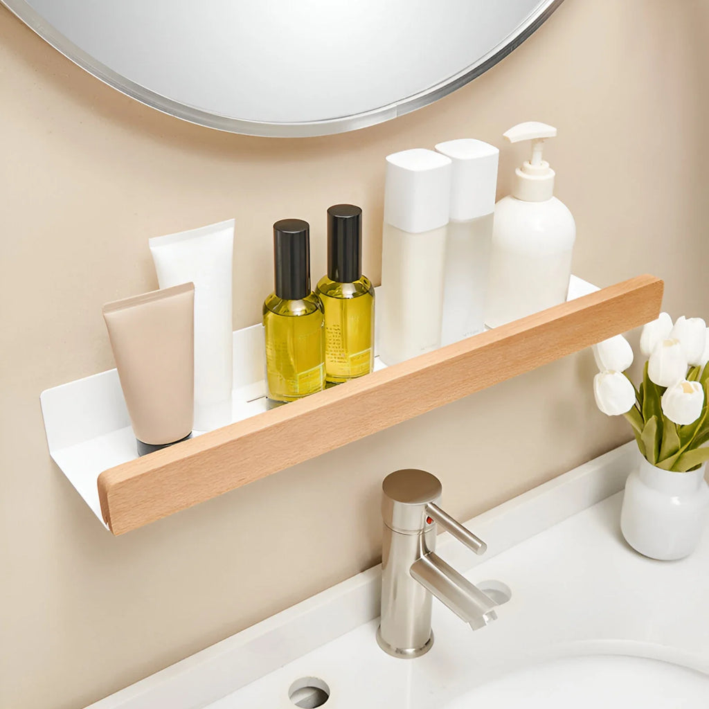 Beech wood bathroom storage rack