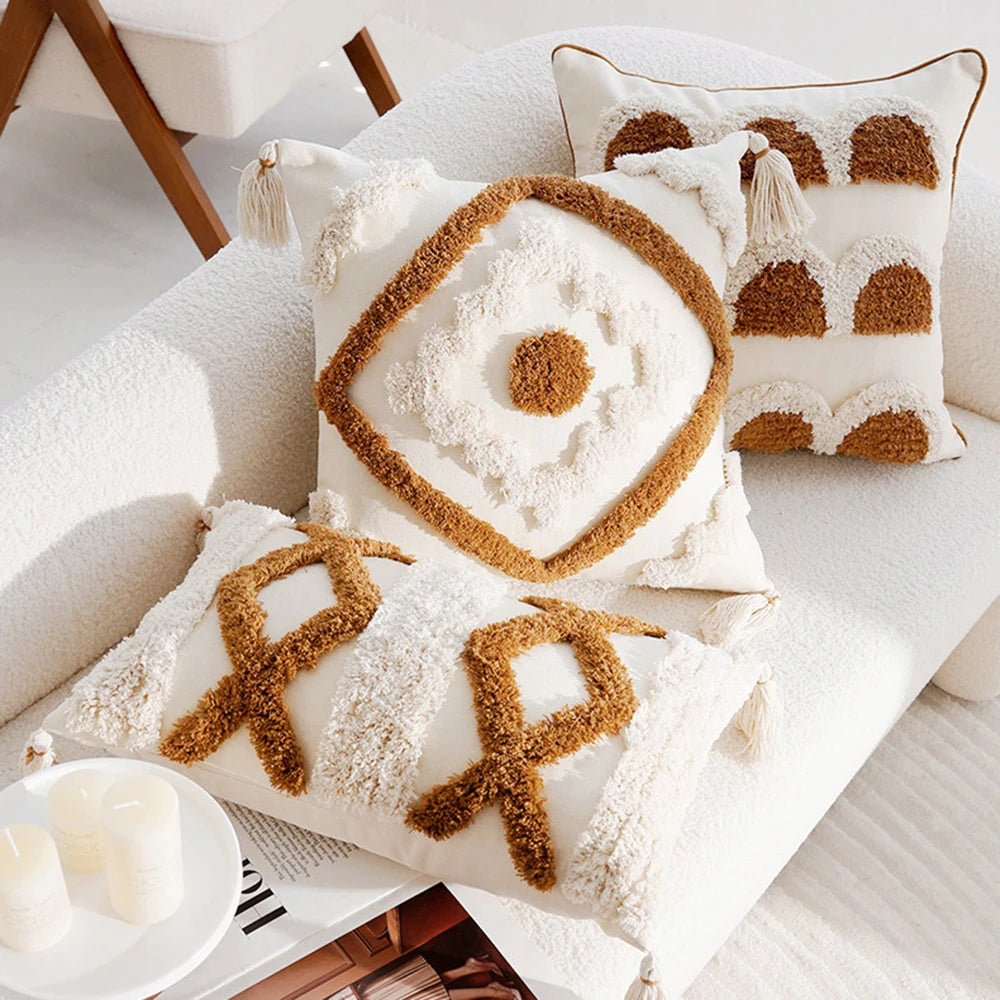 Boho Cushion Cover 45X45cm Moroccan Beige Brown Decorative Pillows for Sofa Jacquard Embroidery Pillowcase Home Supplies