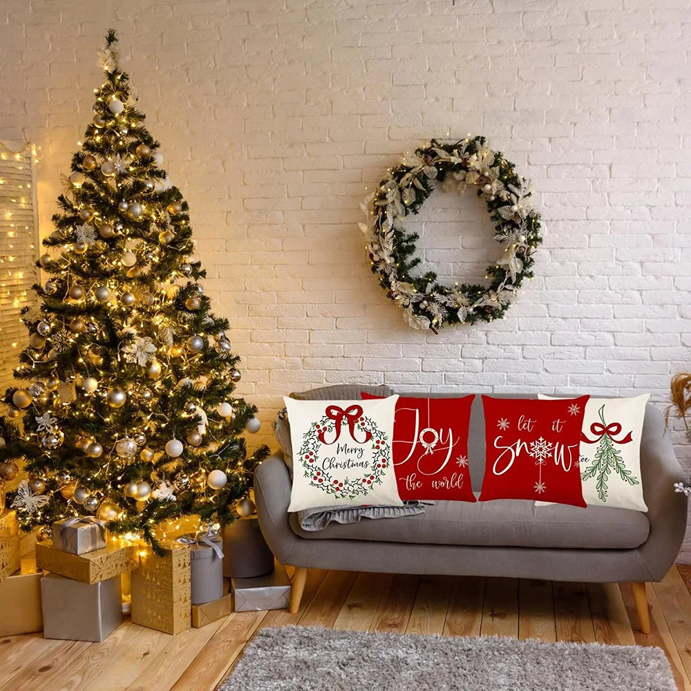 Christmas Magic: Merry Christmas, Joy to the World, Let it Snow, Meet Me under the Mistletoe Pillow Covers New Year decoration