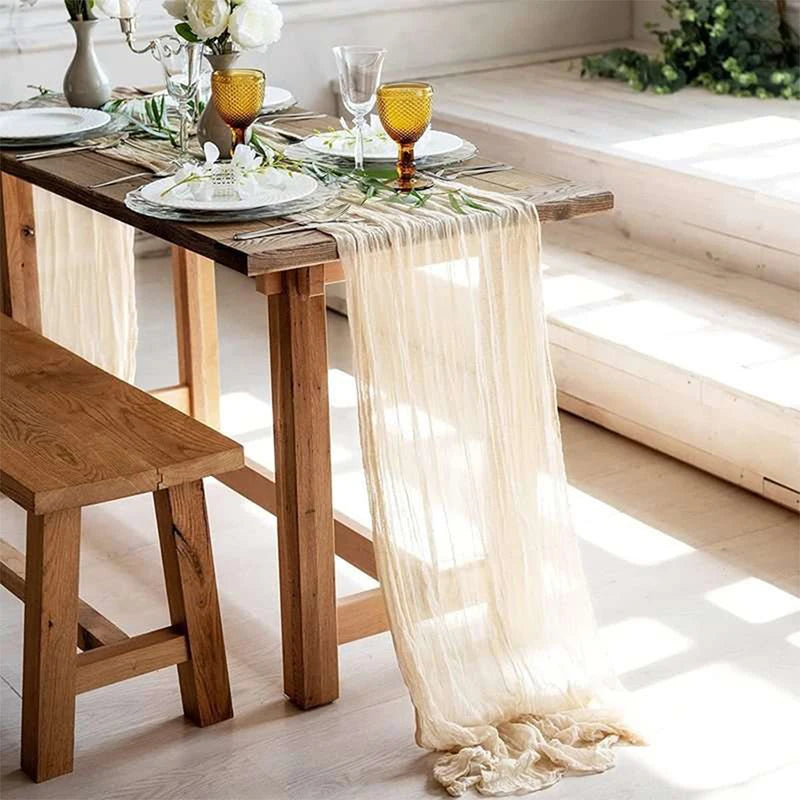 Beige Table Runner Gauze Cheesecloth