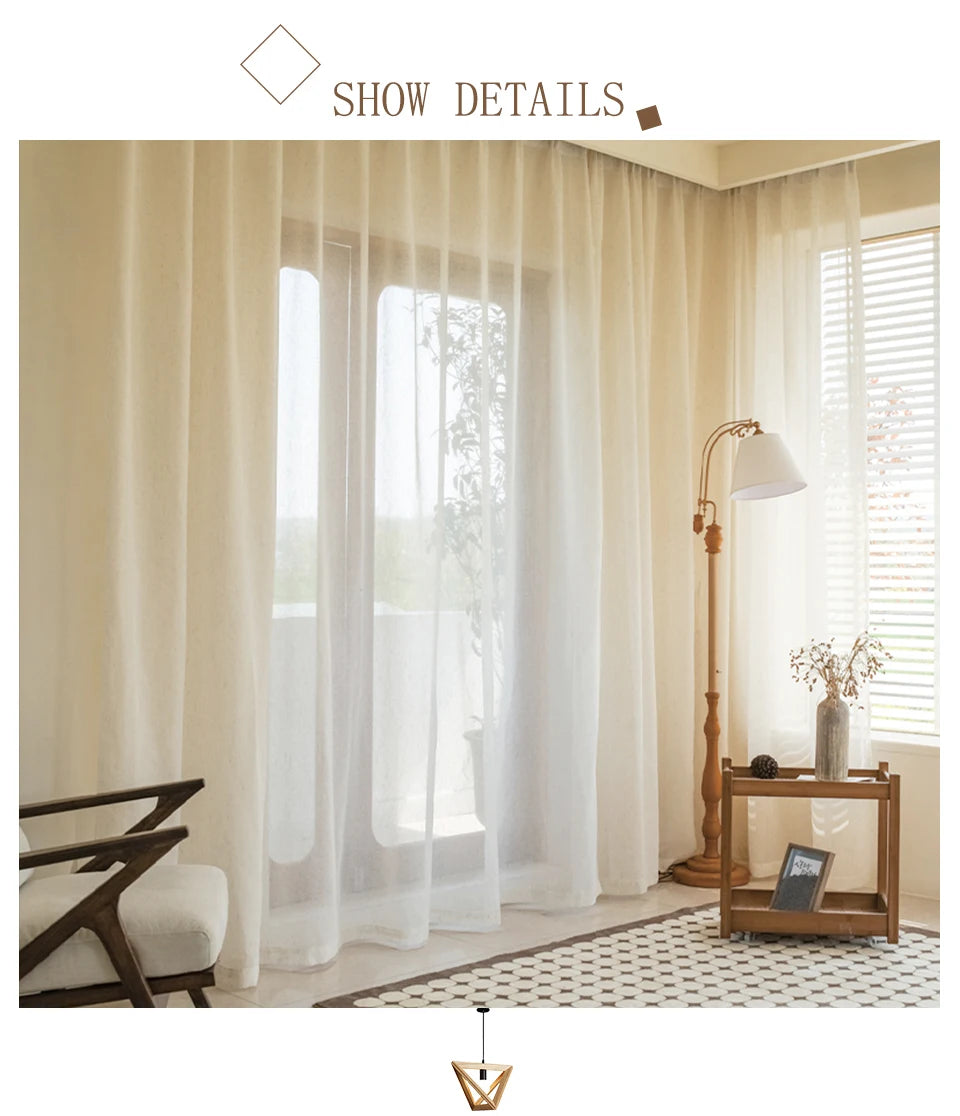Japan Style Flax Linen Look Tulle Sheer Curtains for Living Room Windows Transparent Voile Curtain for Kitchen Rideaux Customize