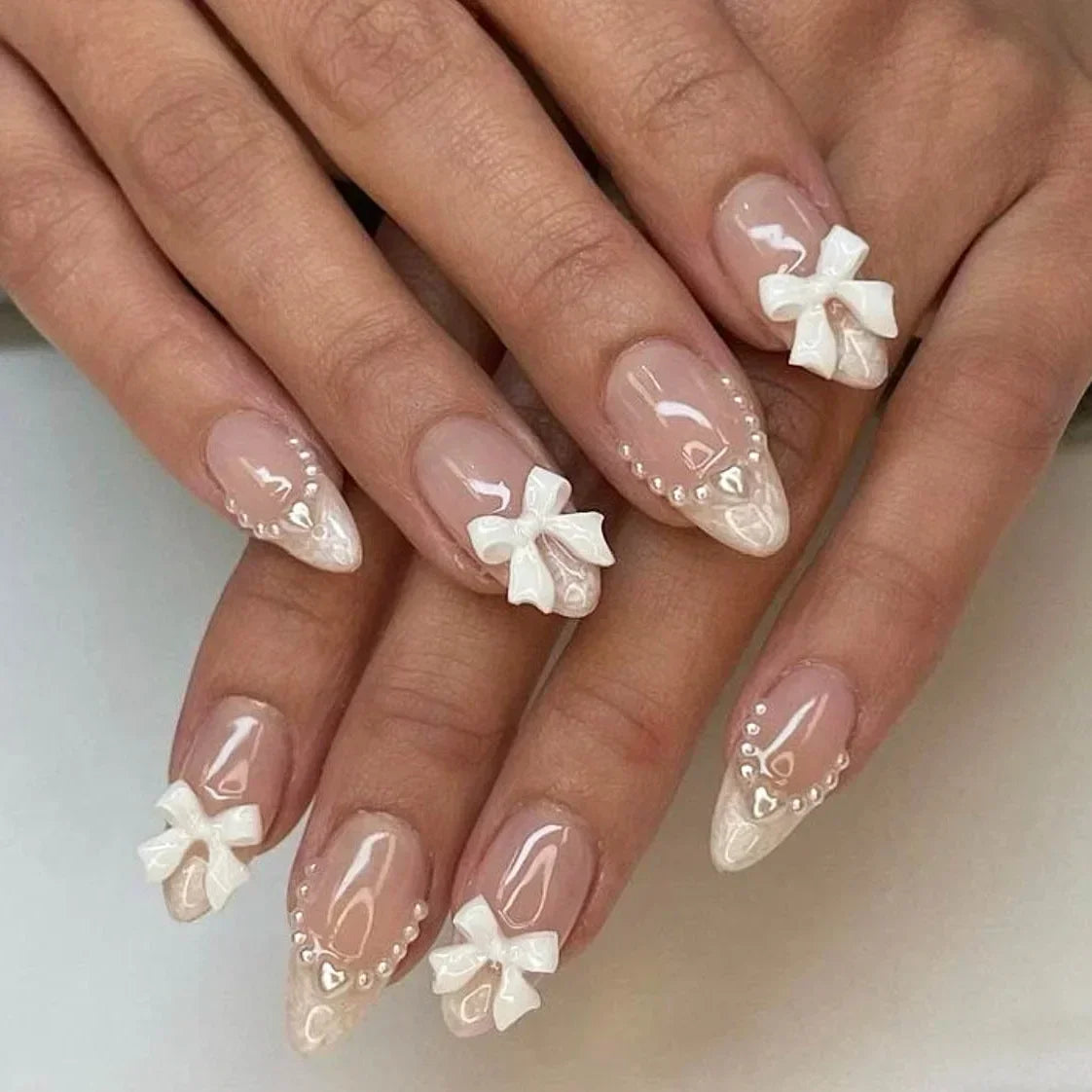 Pink Almond False Nails Butterfly Ballet