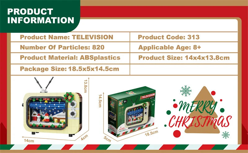 Christmas Retro Tv Building Blocks Assembly Building Blocks Xmas Gift Mini Bricks Diy Assembly Educational Toys Plastic Model