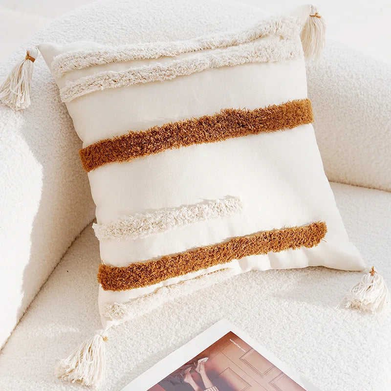 Boho Cushion Cover 45X45cm Moroccan Beige Brown Decorative Pillows for Sofa Jacquard Embroidery Pillowcase Home Supplies