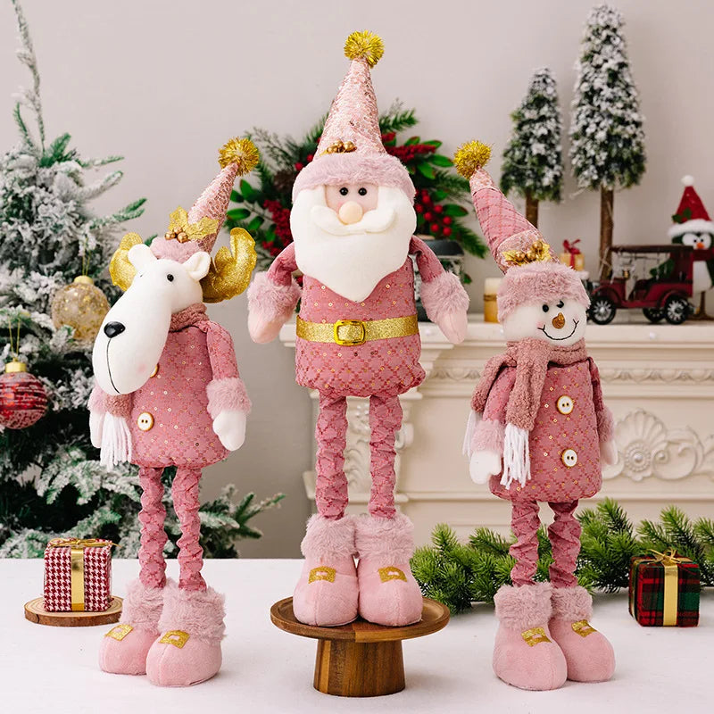hristmas Decoration Pink Telescopic Doll Santa Claus Snowman Elk Various Standing Positions Holiday Atmosphere Christmas Gift