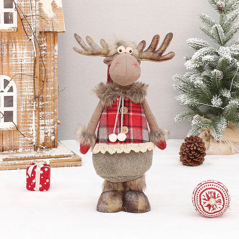 Christmas Cute Elk Decor Table Decor Red Fabric Retractable Standing Sitting Posture Deer Doll Christmas Decor New Year 2024